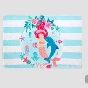 Mermaid Under The Sea Blue and Pink Ocean Fantasy Bath Mat